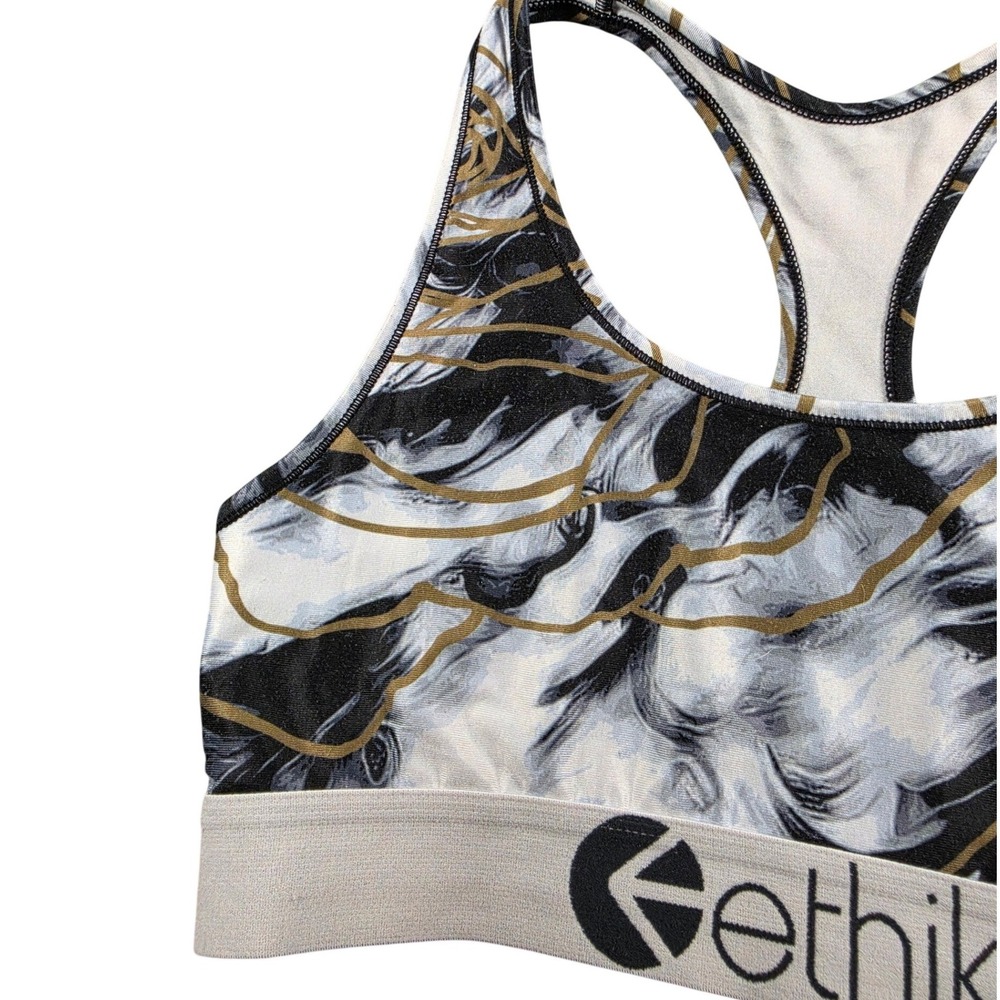 Athleisure Marble Print Sports Bra Black White Womens Large Ethika Racerback - Picture 2 of 7